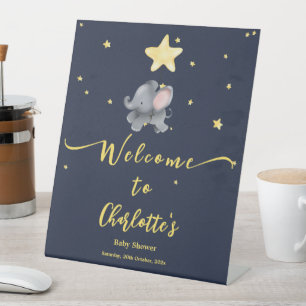 Signe De Table Bienvenue à la Baby Shower avec un Éléphant Mignon