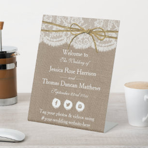 Signe De Table Bienvenue à la collection de Mariages Rustic Twine