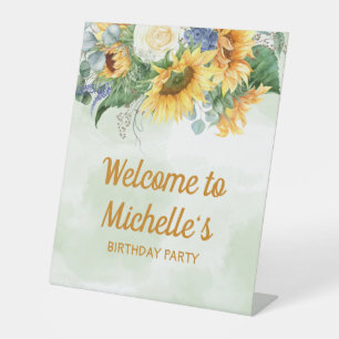Signe De Table Bienvenue à la fête d'anniversaire aux tournesols 