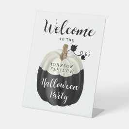 Signe De Table Bienvenue à la fête d'Halloween en noir et blanc