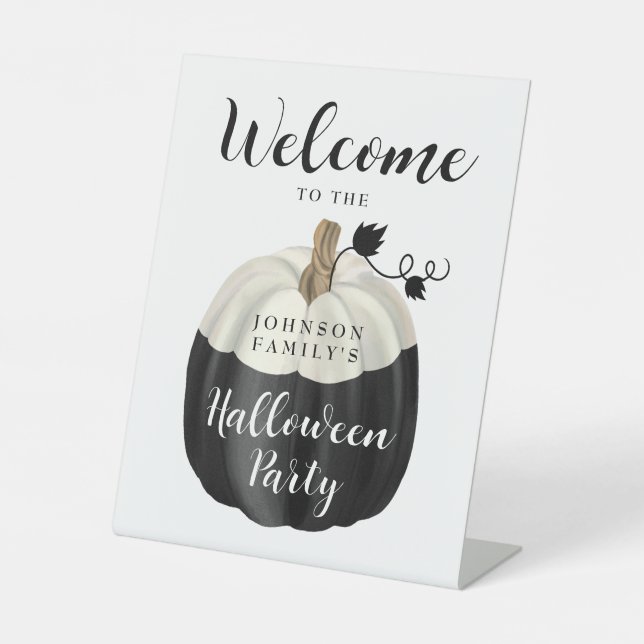 Signe De Table Bienvenue à la fête d'Halloween en noir et blanc (Recto)