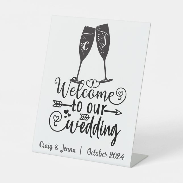 Signe De Table Bienvenue à notre Mariage Toast Custom (Recto)