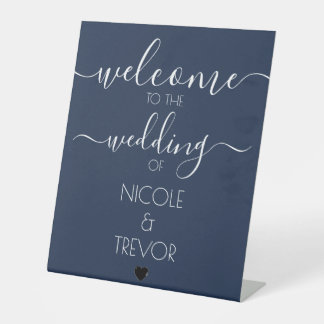 Signe De Table Bienvenue au mariage personnalisé bleu marine