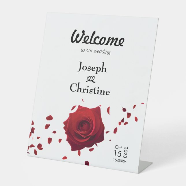 Signe De Table Bienvenue au Mariage Red Rose (Recto)