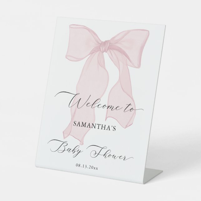 Signe De Table Bienvenue Baby shower fille Bow rose (Recto)