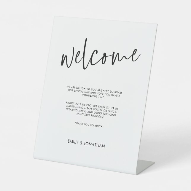 Signe De Table Bienvenue COVID Safety manuscrit noir Script (Recto)