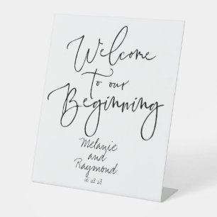 Signe De Table Bienvenue Cursive manuscrite À Notre Début