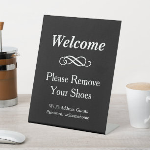 Signe De Table Bienvenue en noir Enlever les chaussures WiFi