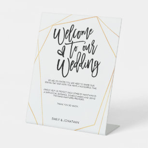Signe De Table Bienvenue Mariage COVID Safety Script Gold Géométr