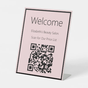 Signe De Table Bienvenue Pale Pink Scan QR Code pour la liste de 
