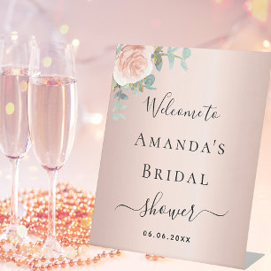 Signe De Table Bienvenue rose gold floral eucalyptus pour une fêt