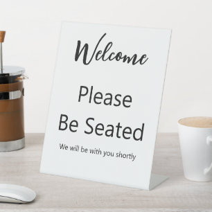 Signe De Table Bienvenue, veuillez vous asseoir, écriture blanche