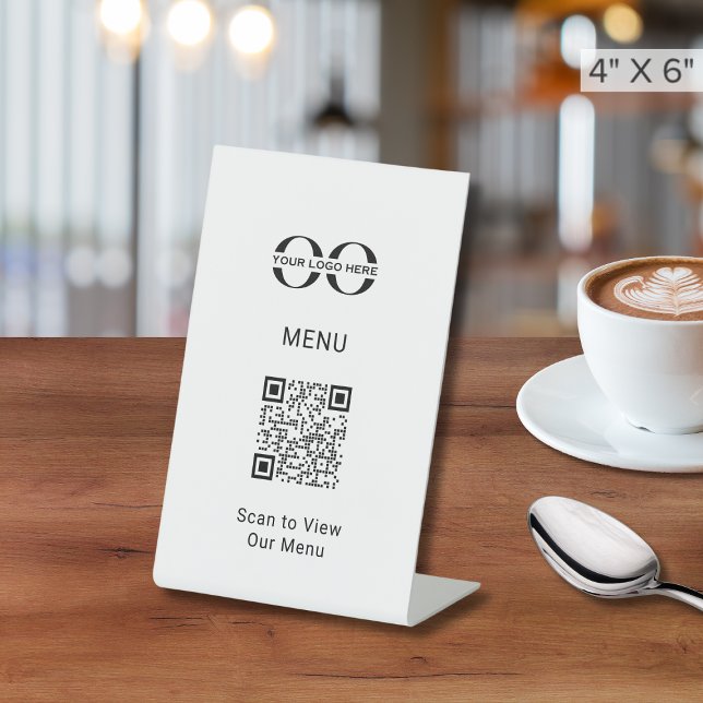 Signe De Table Bistro noir blanc personnalisable Code QR (Créateur téléchargé)