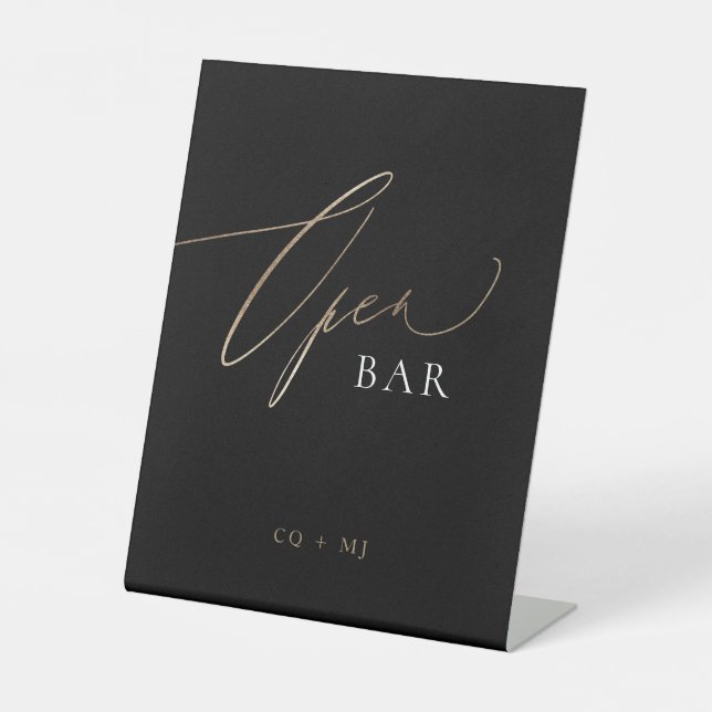 Signe De Table Black Gold Calligraphy Mariage Open Bar (Recto)