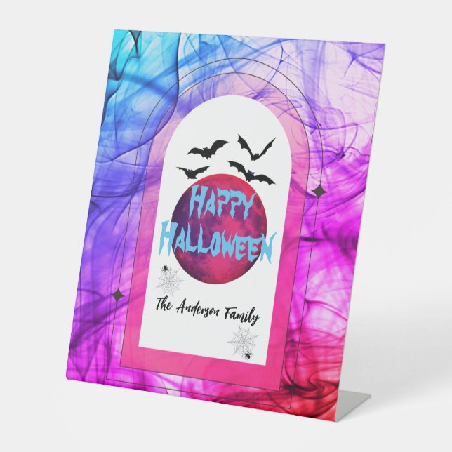 Signe De Table Black Purple Bats Spider Moderne Halloween heureux (Recto)