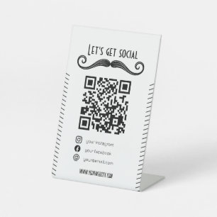 Signe De Table Black QR code barshop me scanner médias sociaux