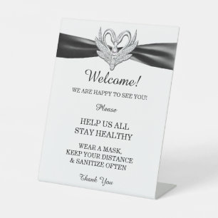 Signe De Table Black Ribbon Silver Swans Sécurité Mariage