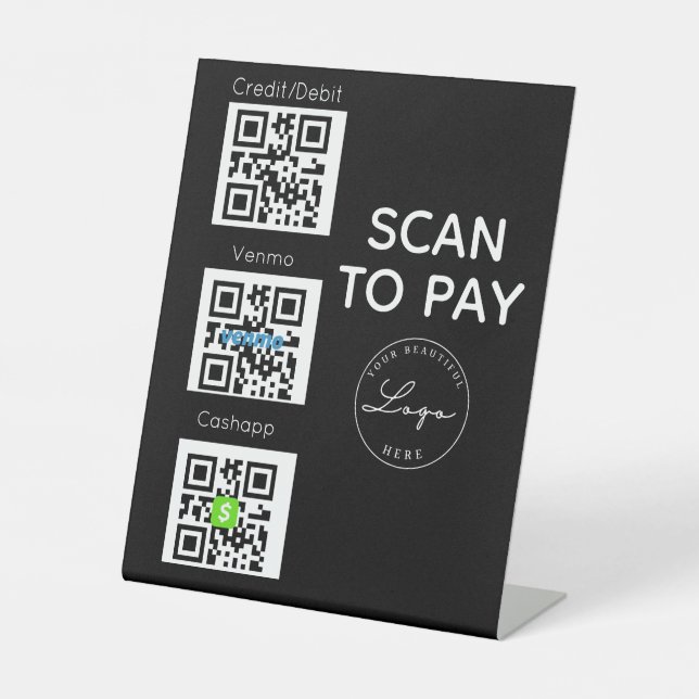 Signe De Table Black Scan pour payer QR Code Connexion sans conta (Recto)