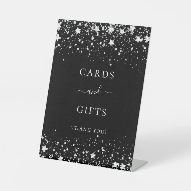 Signe De Table Black silver stars cartes d'invité cadeaux (Recto)