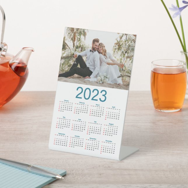 Signe De Table Bleu et blanc US 2023 Calendrier photo annuel (In SItu)