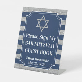 Signe De Table Bleu, Gris Barre Barre Mitzvah Signal