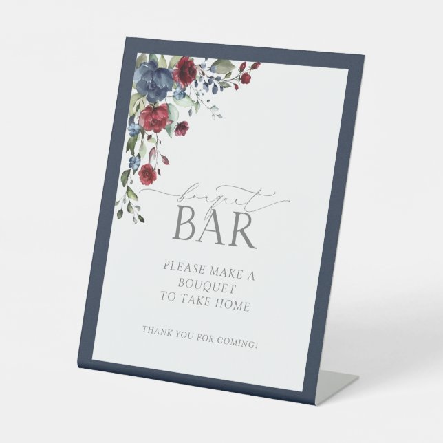 Signe De Table Bleu marine Bourgogne Aquarelle Douche Bouquet Bar (Recto)