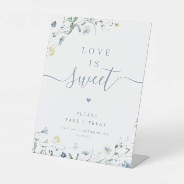 Signe De Table Bleu script Fleur sauvage rustique L'amour est dou (Recto)