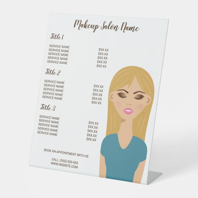 Signe De Table Blonde Coiffeuse avec maquillage - Menu Artiste ma (Recto)
