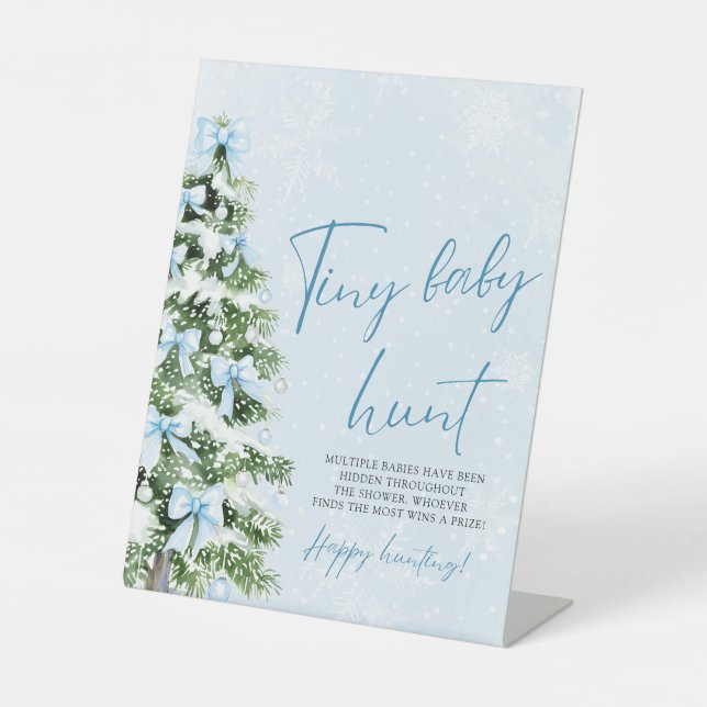 Signe De Table Blue Bows Christmas Tree Tiny Baby Hunt Game (Recto)
