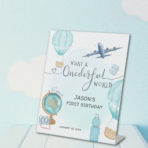 Signe De Table Blue Boy ONE derful World First Birthday