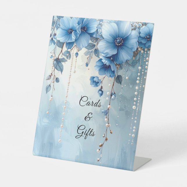 Signe De Table Blue Flowers and Pearls Tabletop Signs (Recto)