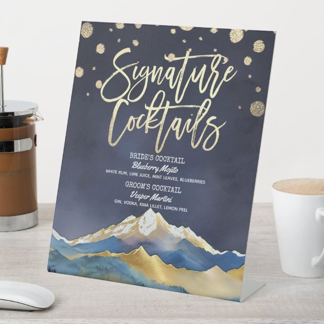 Signe De Table Blue Golden Mountains Mariage Signature Boire Menu (In SItu)