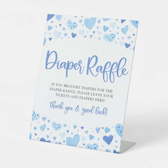 Signe De Table Blue Hearts Valentine Baby shower Déchets Raffle (Recto)