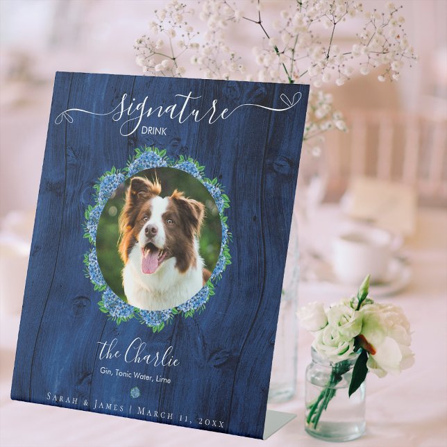 Signe De Table Blue Hydrangeas Wood 1 Photo Signature Animaux de  (Créateur téléchargé)