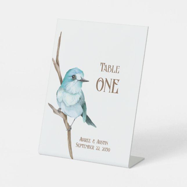 Signe De Table Bluebird Sur Une Tablette De Branche (Recto)