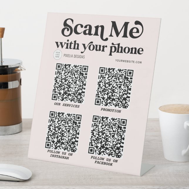 Signe De Table Blush rose moderne QR code tendance Business sign (In SItu)