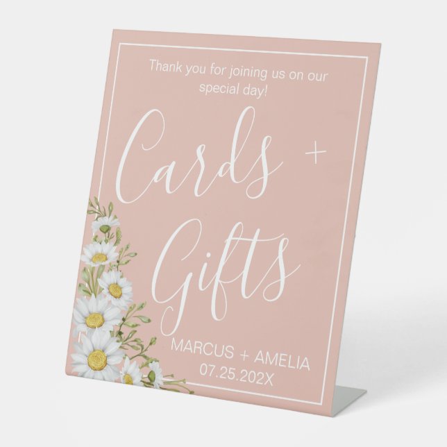 Signe De Table Blush & White Daisies Modernes Cartes de Mariage & (Recto)