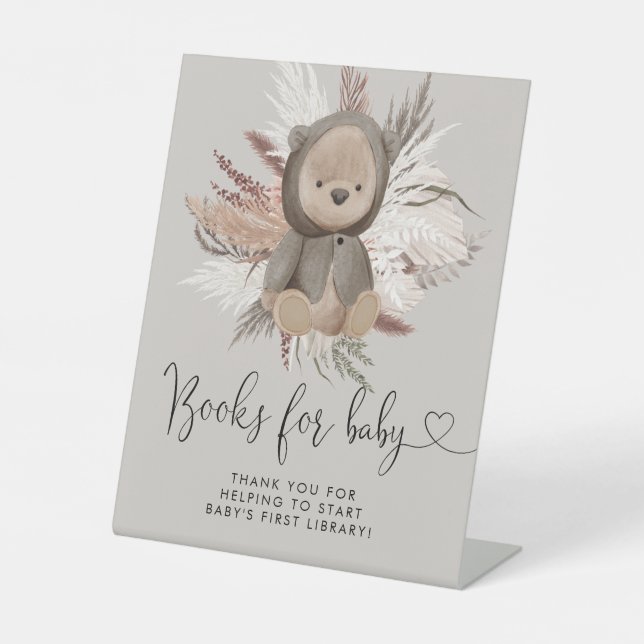 Signe De Table Boho Bear Baby shower Livres Pour Bébé (Recto)
