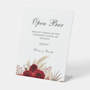 Signe De Table Boho Burgundy Roses Pampas Grass Open Bar