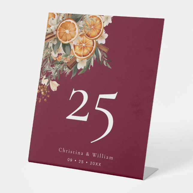 Signe De Table Boho Burgundy Winter Holiday Mariage Numéro de tab (Recto)