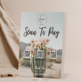 Signe De Table Boho | Cactus à fleurs | Code QR | Signal de paiem