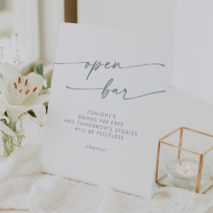 Signe De Table Boho Chic Ardoise Bleu Open Bar Mariage