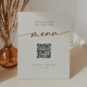 Signe De Table Boho Chic Bohemian Cream QR Code Menu Mariage