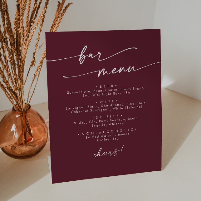 Signe De Table Boho Chic Bourgogne Red Mariage Bar (Créateur téléchargé)