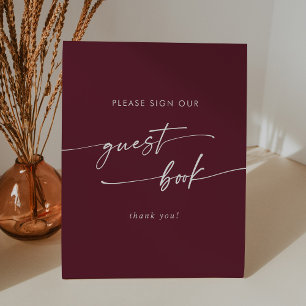 Signe De Table Boho Chic Bourgogne Rouge Mariage livre d'hôtes