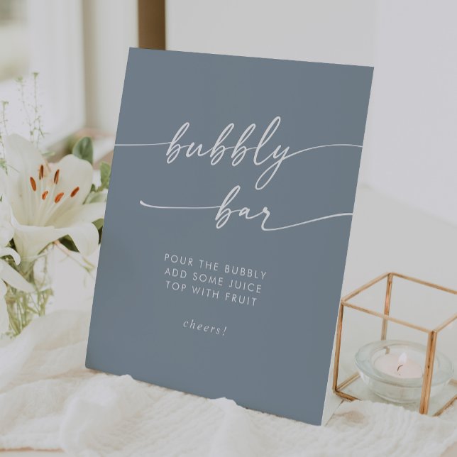 Signe De Table Boho Chic Dusty Blue Bubbly Bar Mariage (Boho Chic Dusty Blue Bubbly Bar Wedding Pedestal Sign)