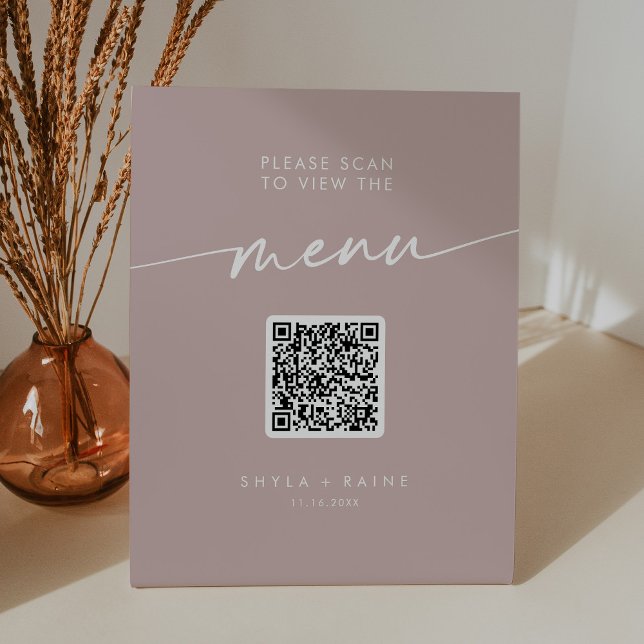 Signe De Table Boho Chic Dusty Rose rose QR Code Mariage Menu (Créateur téléchargé)