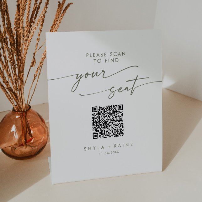 Signe De Table Boho Chic Green and White Seing Chart QR Code (Créateur téléchargé)