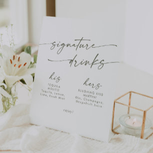 Signe De Table Boho Chic Green et White Mariage Signature Boisson