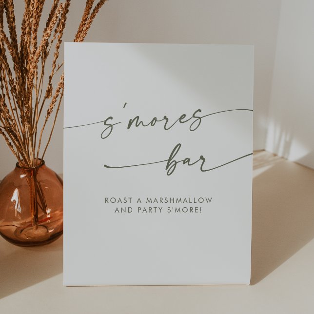 Signe De Table Boho Chic Moderne Mariage vert et blanc Smores (Boho Chic Modern Green and White Smores Wedding Pedestal Sign)
